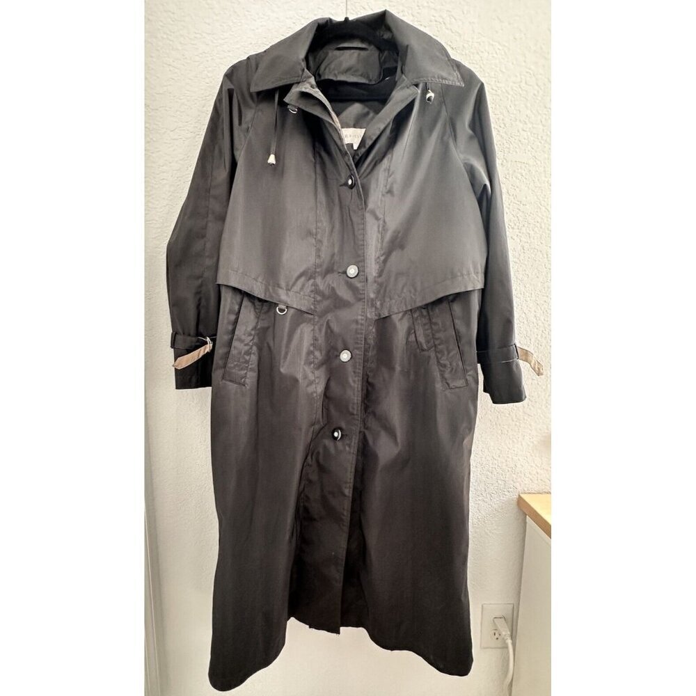 VTG Rain‎ Shedder Women's Raincoat Long Trench Coat 12 Removable Hood/Lining 90s
